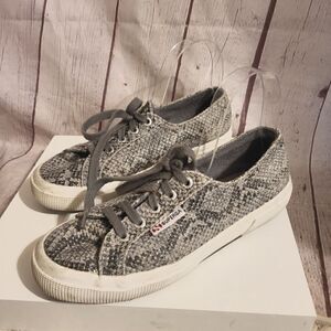 SUPERGA 2750 Gray Snakeskin "Wet Look" Canvas Low Top Lace Up Sneakers MSRP $95